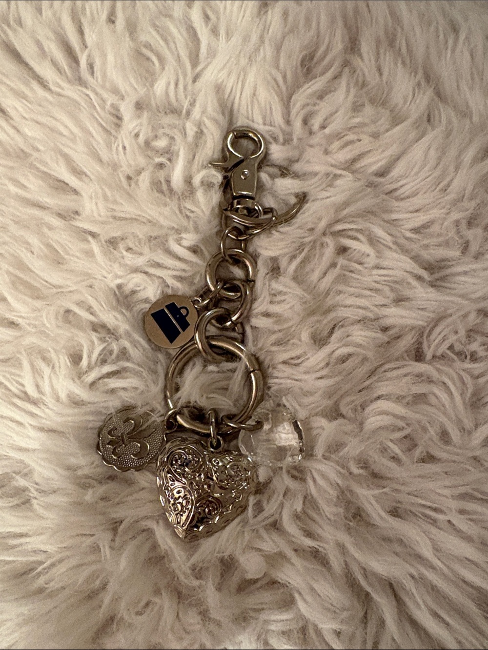 Silver Charm Heart Keychain/pocketbook charm with Crystal Accent